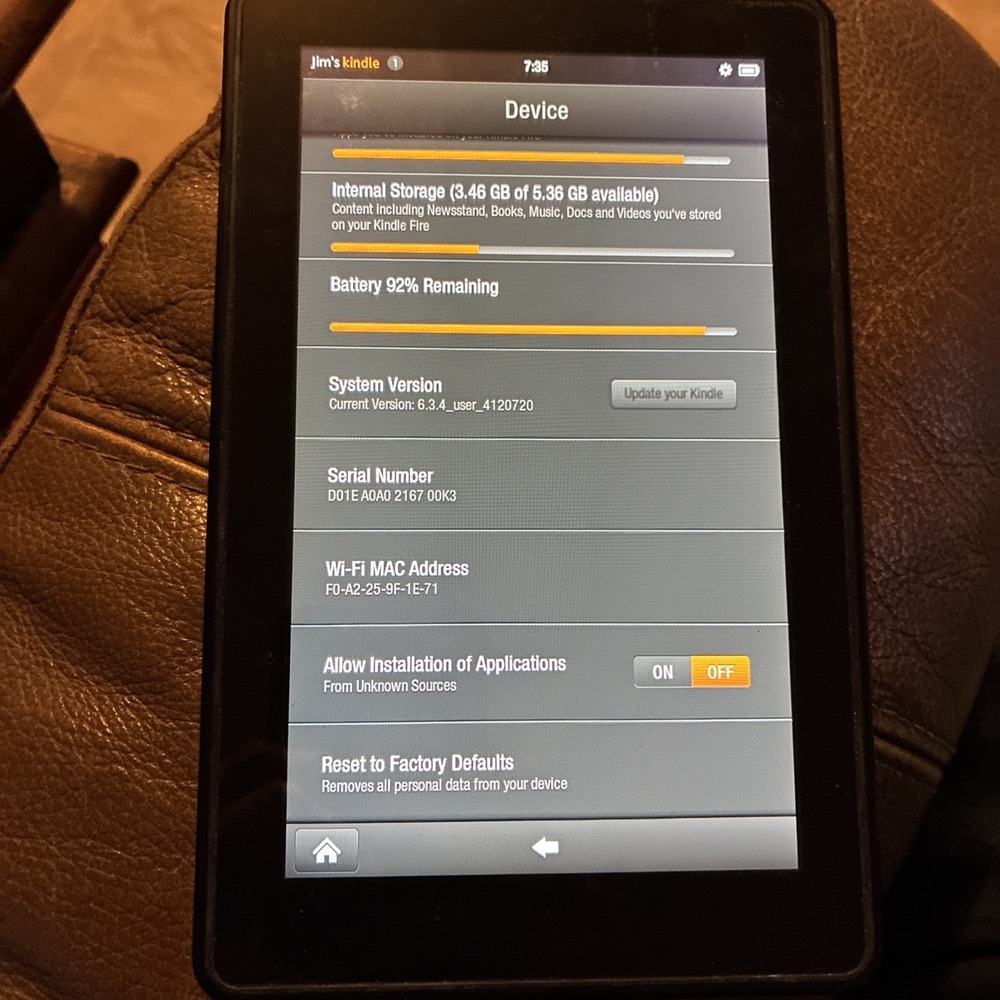 kindle fire working great unsure year or system